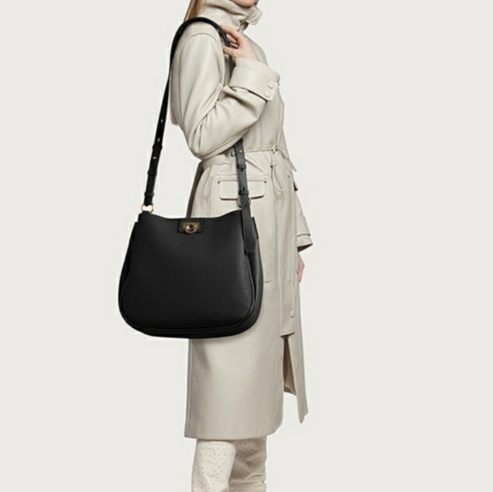 Salvatore Ferragamo-Gancini reverse grainy leather hobo shoulder bag in Black